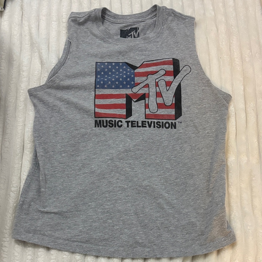 MTV Gray Tee with Flag Design